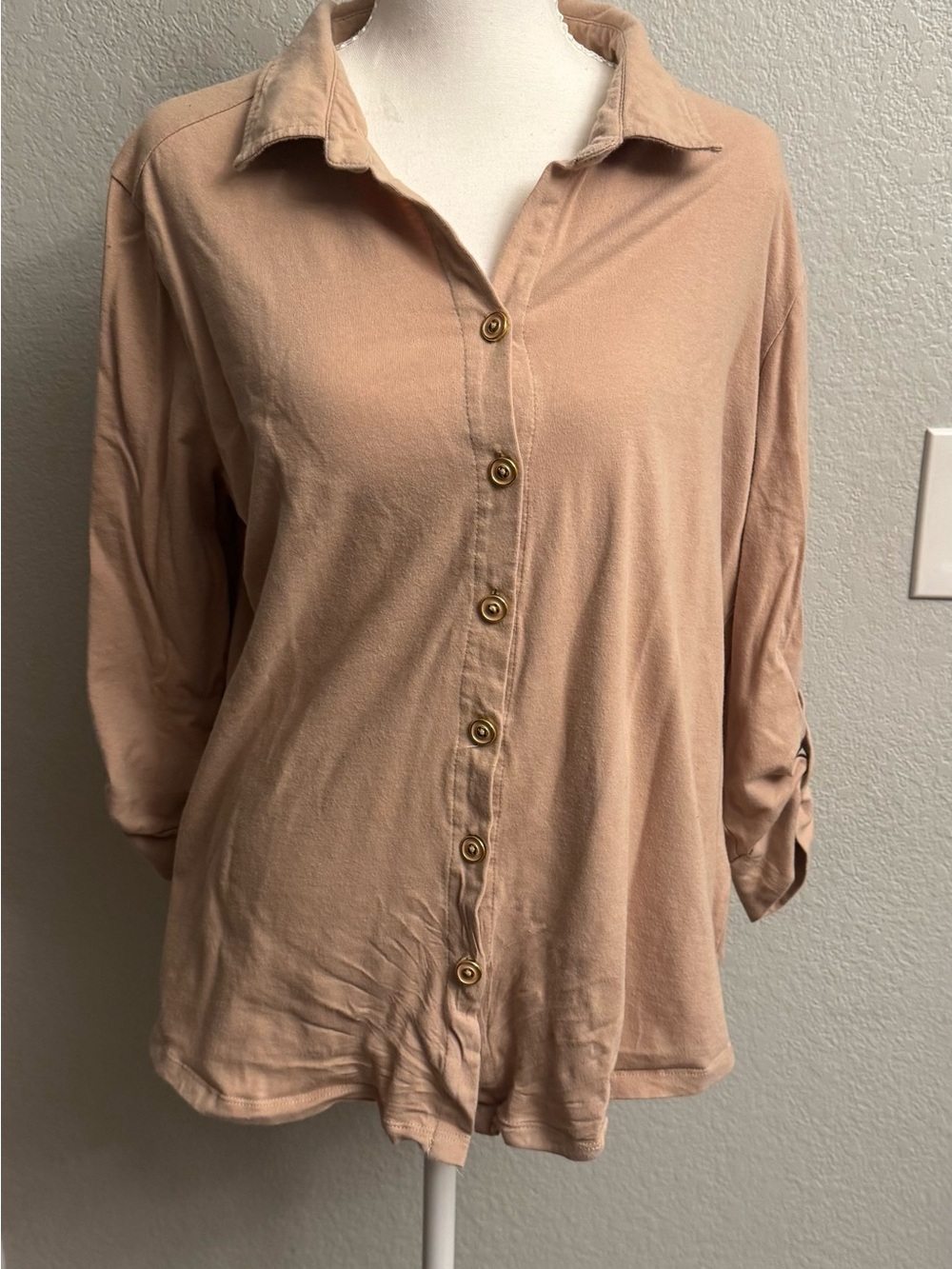 Carolyn Taylor Beige Button-Down Collared Shirt